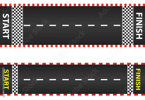 Race road. Track for driving sports cars. Marking start and finish. Fast speed. Vector illustration
