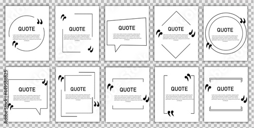 Frame for quotes. Speech bubble icon. Template with a text box inside. White poster with information, popular expression. Set of banners.Vector illustration with shadow. 