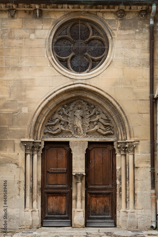 Door Church of Notre Dame de Auvers-sur-Oise, site of a painting by Vincent Van Gogh