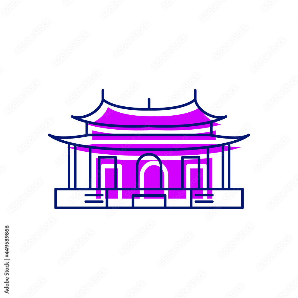 Taipei Confucius Temple in dalongdong Taipei flat icon. Taiwan. Pagoda. Isolated vector stock illustration