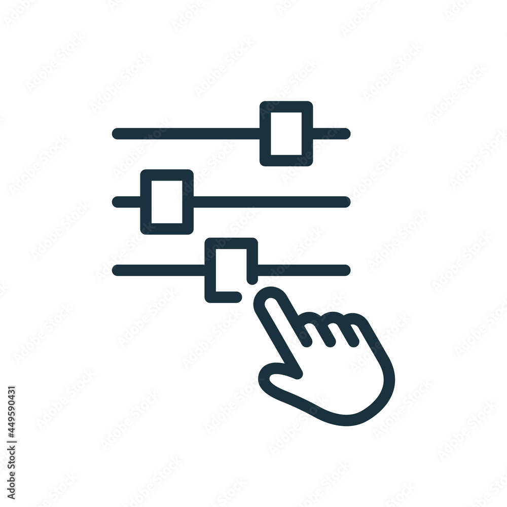 Control Panel and Pointer Line Icon. Adjustment Button with Hand Linear Pictogram. Control Panel Outline Icon. Multimedia adjusting symbol. Editable Stroke. Isolated Vector Illustration Control Panel and Pointer Line Icon. Adjustment Button with Hand Linear Pictogram. Control Panel Outline Icon. Multimedia adjusting symbol. Editable Stroke. Isolated Vector Illustration