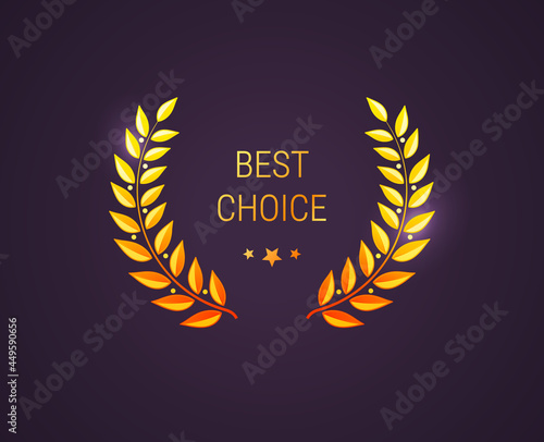 Vector illustration of golden laurel branches on dark violet background. Award wreath design template for cinema festival