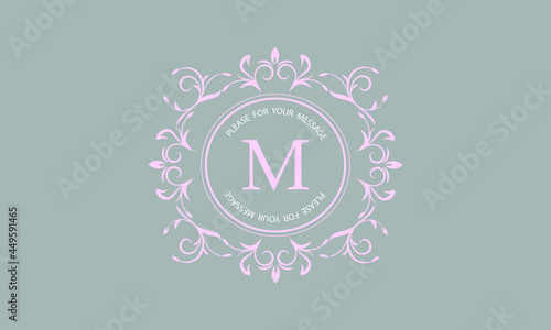 Decorative monogram in pastel colors for invitation cards with the letter M. Graphic design of the page, cafe, hotel, business.