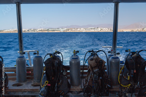 Cylinders for diving on the ship. Egypt Sharm el Sheikh © natatretiakova