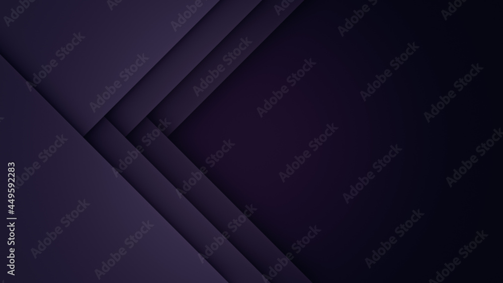 Large dark purple triangles with drop shadows on top of each others. Simple abstract pattern for design or background with copy space. 4k resolution.