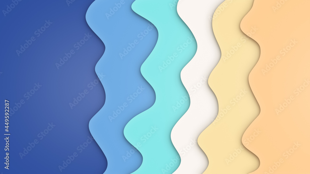 Colorful layers imitating the sea, waves and beach. Multilayered composition, summer concept. 
Design template for brochure, banner, website, flyer etc. Abstract vibrant and modern background in 4k.