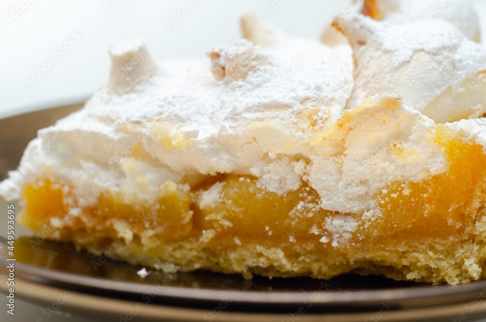 Lemon Meringue Pie, butter enriched shortcrust pastry filled with creamy lemon and topped with meringue