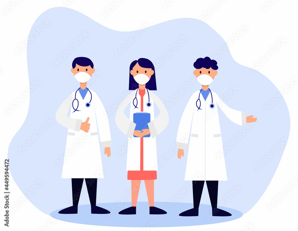 doctors with medical mask in flat style