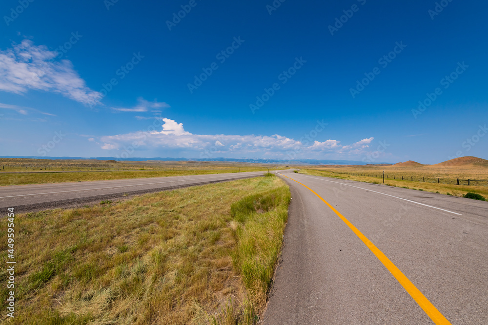 Open highway to the Big Horn National forest in Wyoming