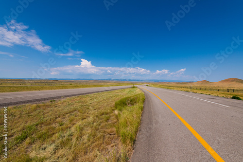 Open highway to the Big Horn National forest in Wyoming