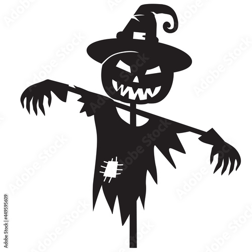 Halloween scarecrow black silhouette vector cartoon illustration  