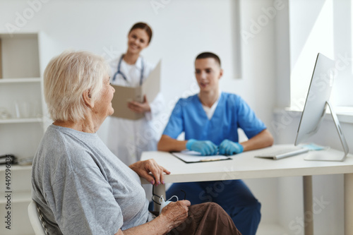 elderly woman visit to the doctor communication health diagnostics