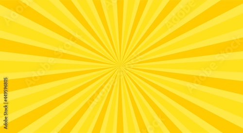 Sunbeams, yellow horizontal background. A pattern of highlights in a circle. Glowing sparks. Twisted straight lines. Vector illustration 
