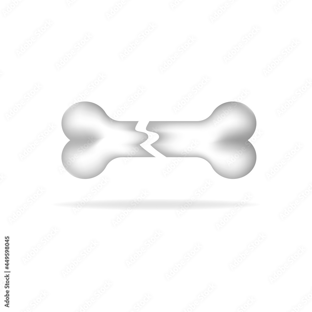 Broken bone icon, health care concept, bone fragility, severe injury, healing effect. isolated on white background.
