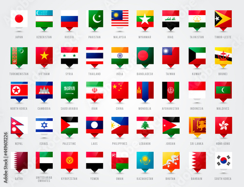 Vector Illustration Asia Flag Pin Set 