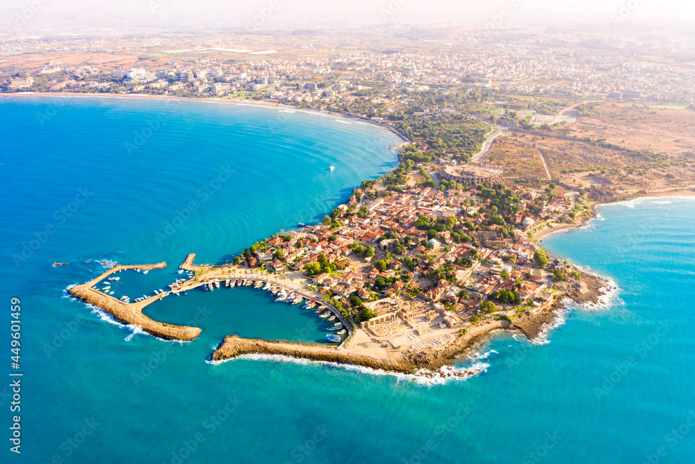 Aerial view of ancient Side town, Antalya Province, Turkey