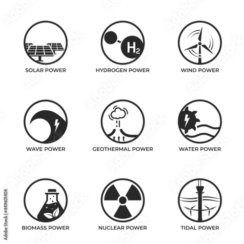 Sustainable power icon set. eco friendly and green energy icons. renewable and alternative power symbols