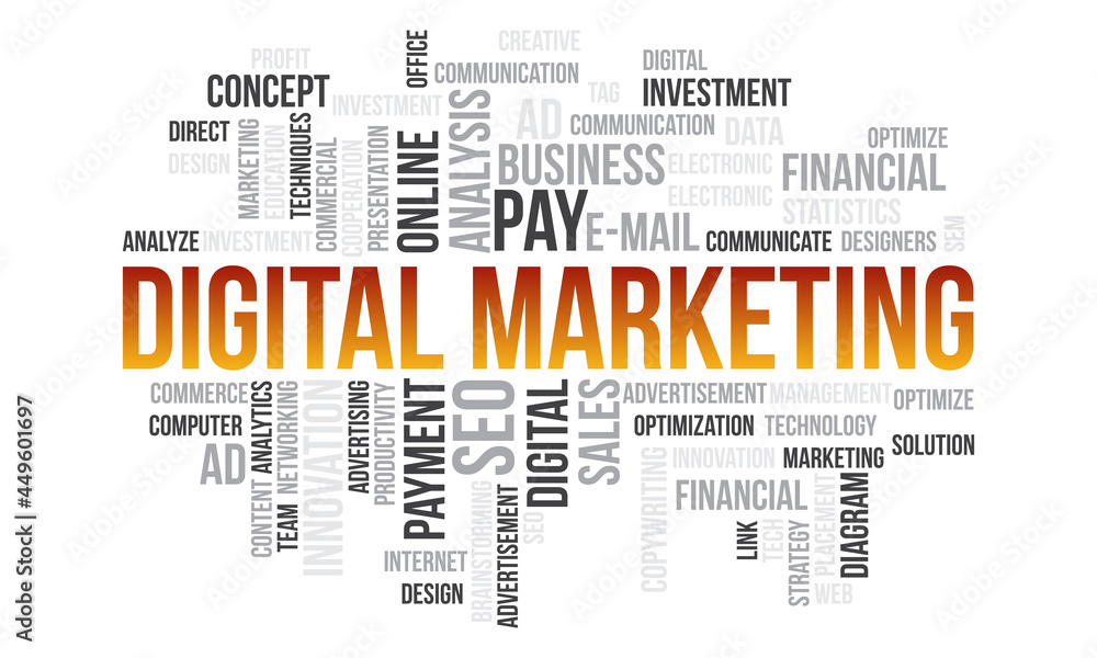 Business Concept, Digital Marketing Word Cloud Vector Template Business Concept, Digital Marketing Word Cloud Vector Template