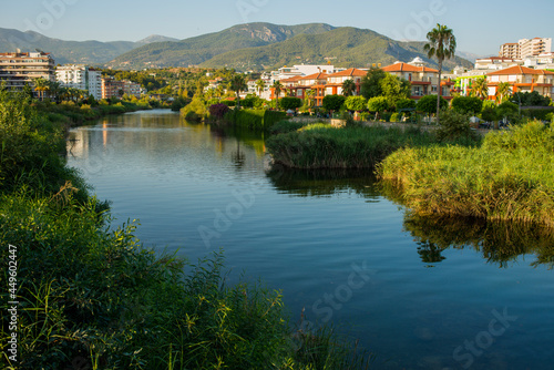 mountain river Dimcay flows into the sea in Alanya