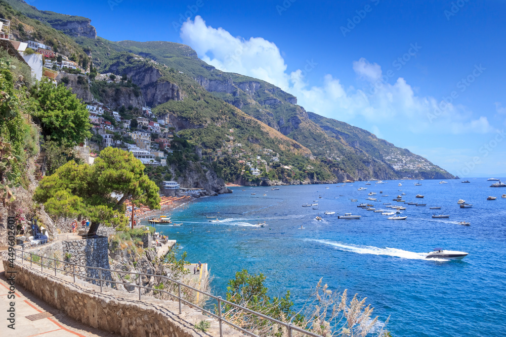 Amalfi coast (Costiera Amalfitana):panoramic view of Positano town in Italy (Campania).