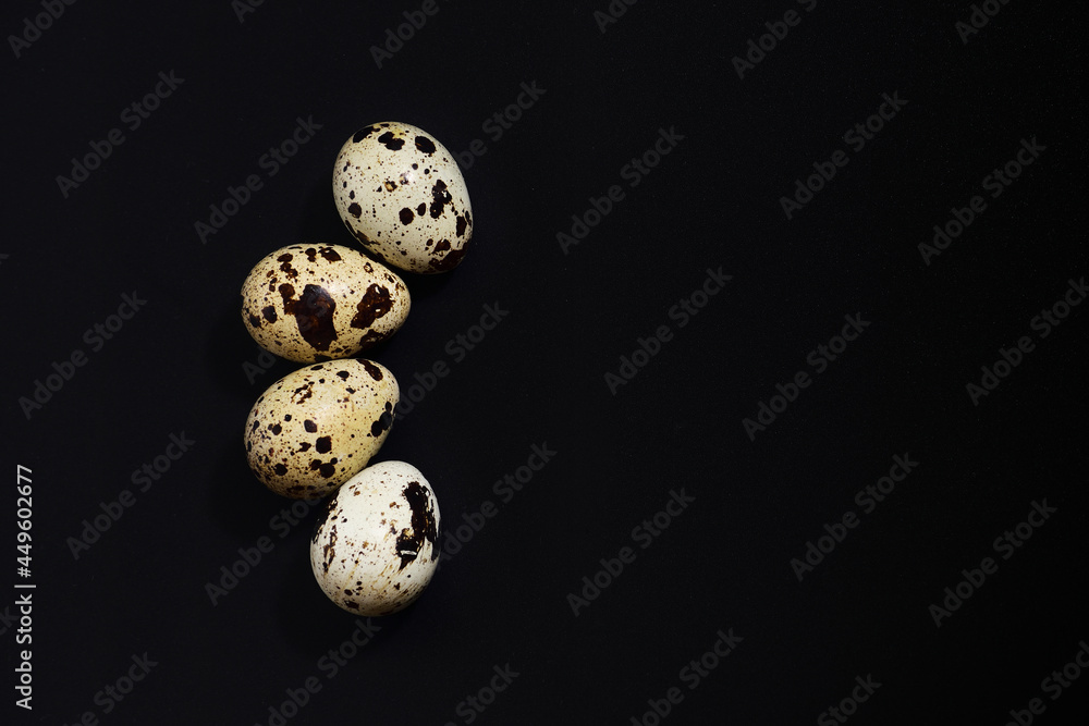 Obraz premium quail eggs on a black background with copy space