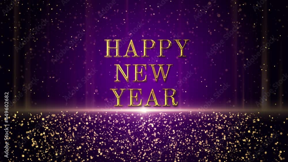 4K 3D Happy 2022 2023 New Year golden text with glowing glittering ...