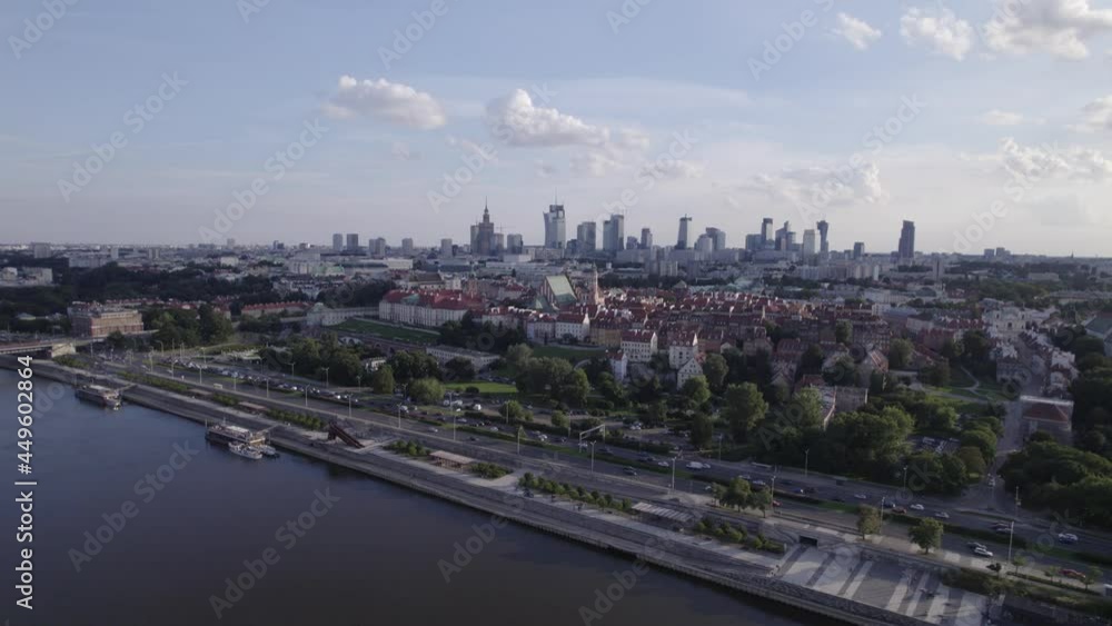 Warsaw during the day. Busy city seen from above on a beautiful sunny day. The largest city in Poland, shown in a wonderful way.