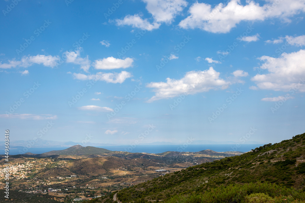 sea panorama from the heights of Keratea at sunset in Athens in Greece