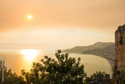 sunset on the Mediterranean sea in Alanya, Turkey