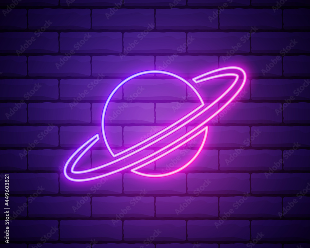 planet Saturn icon. Elements of Web in neon style icons. Simple icon for websites, web design, mobile app, info graphics.Isolated on brick wall planet Saturn icon. Elements of Web in neon style icons. Simple icon for websites, web design, mobile app, info graphics.Isolated on brick wall