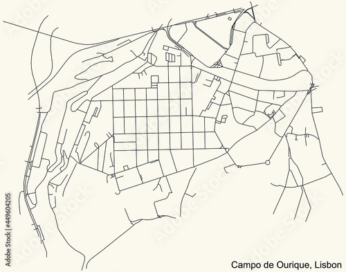 Black simple detailed street roads map on vintage beige background of the quarter Campo de Ourique civil parish of Lisbon  Portugal