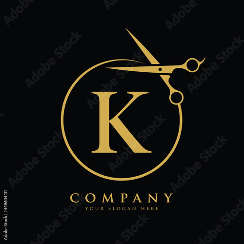 Initial Scissors Letter K Logo Design vector Template. Abstract Circle K Logo Design