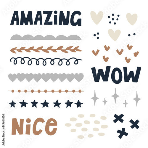 Cute and simple decoration elements collection. Doodle style icons for social media and polygraphy design. Clip art vector design.