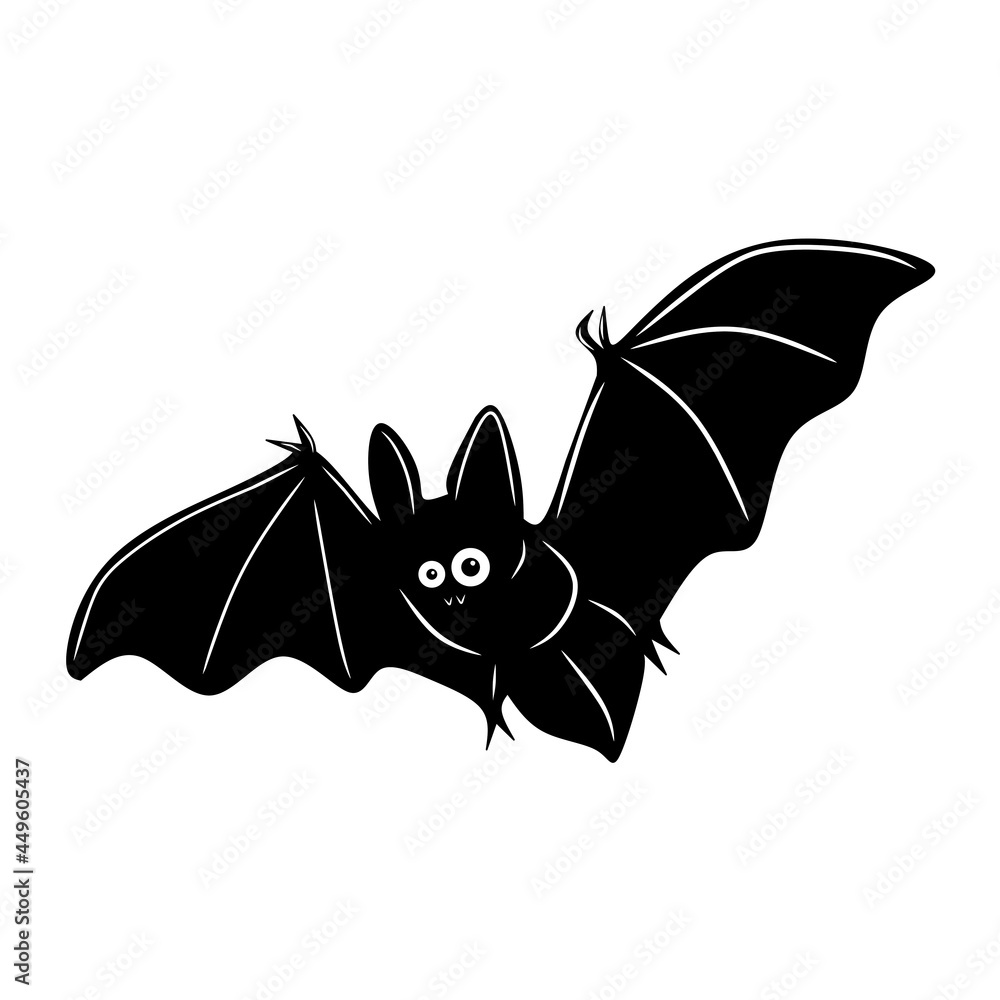 Bat cartoon, black isolated on white background, vector illustration for design and decor, Halloween Bat cartoon, black isolated on white background, vector illustration for design and decor, Halloween