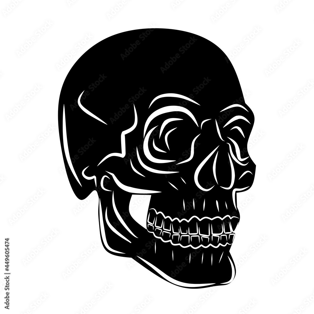 Skull black, cartoon isolated on white background, vector illustration for design and decor, Halloween, sticker, template Skull black, cartoon isolated on white background, vector illustration for design and decor, Halloween, sticker, template