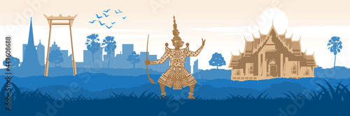 symbol of Thailand and famous landmarks in silhouette design,vector illustration 