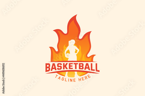 basketball logo vector graphic with woman holding ball in fire for any business especially for basketball game, club, team, match, etc.