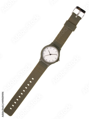 Wrist Watch green strap isolated on white background.