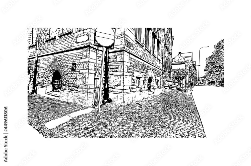 Building view with landmark of Gothenburg is the 
city in Sweden. Hand drawn sketch illustration in vector.