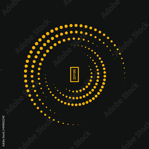 Yellow circle halftone Geometric art. Halftone design element for border frame, round logo, blackout tattoo, sign, symbol, web pages, prints, template, pattern and abstract background dotted stripes