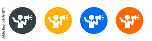 Promoter shouting with megaphone icon symbol of advertisement and announcement icon.