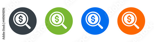 Magnifying glass with dollar symbol. Audit dollar search icon vector illustration
