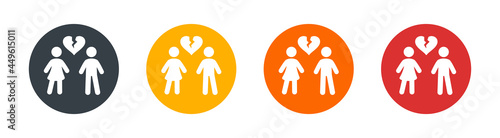 Man and woman break up, divorce, broken heart icon
