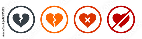 Broken heart icon shape. Divorce symbol