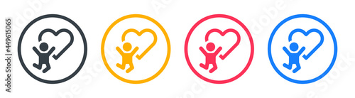 Child with heart icon. Fun, happiness symbol isolated on white background.