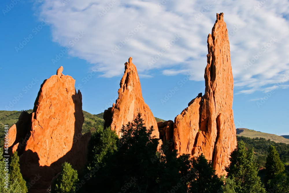 Three Graces - Three Graces and Cathedral Spire rock formations in Garden of the Gods, the National Natural Landmark in Colorado Springs Colorado