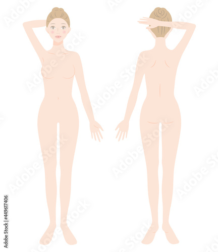 女性　裸　全身　美容　正面と後ろ姿
