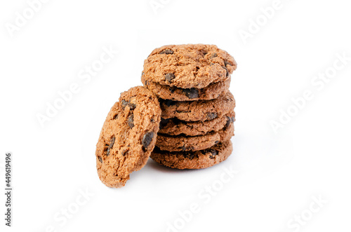 Group of homemade delicious chocolate cookie or biscuit on white background