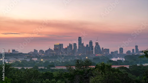 Sunrise Time Lapse of Austin Downtown Skyline from the West side photo