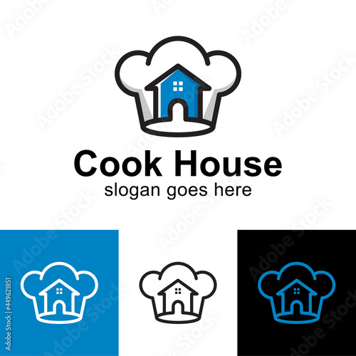 cooking at house with hat chef for catering, cooking school, home cooking business food logo design
